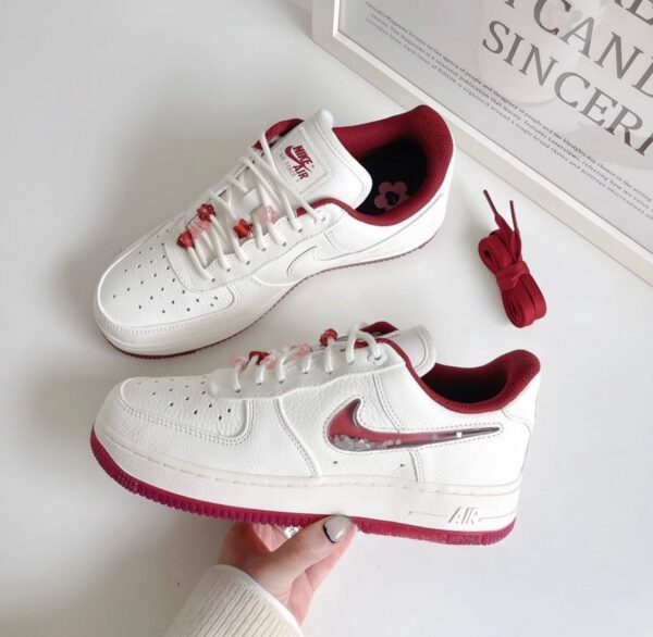 Close-up of Nike Airforce 1 Valentine's Day 2024 with original box and butter paper