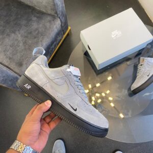 Front view of Nike Airforce 1 07 Cool Grey Reflective sneaker with reflective finish.