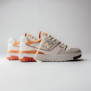 "New Balance 550 Au Lait sneakers featuring a unique colorway, leather and mesh upper, and comfortable fit, perfect for casual and sporty wear."