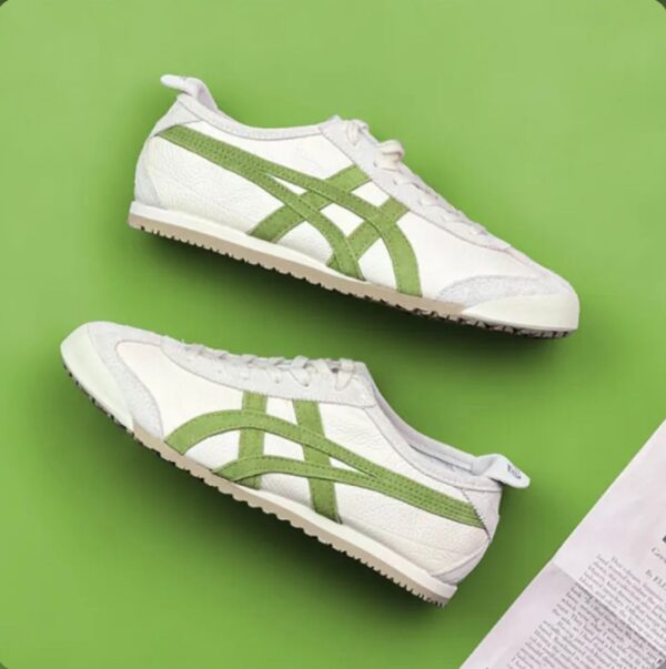 Side view of Onitsuka Tiger Mexico 66 Vin Birch Cactus sneakers showcasing their design.