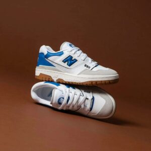 Side view of New Balance 550 White Blue Agate sneakers