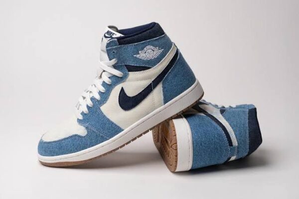 Front view of Air Jordan Retro 1 High OG Denim sneaker