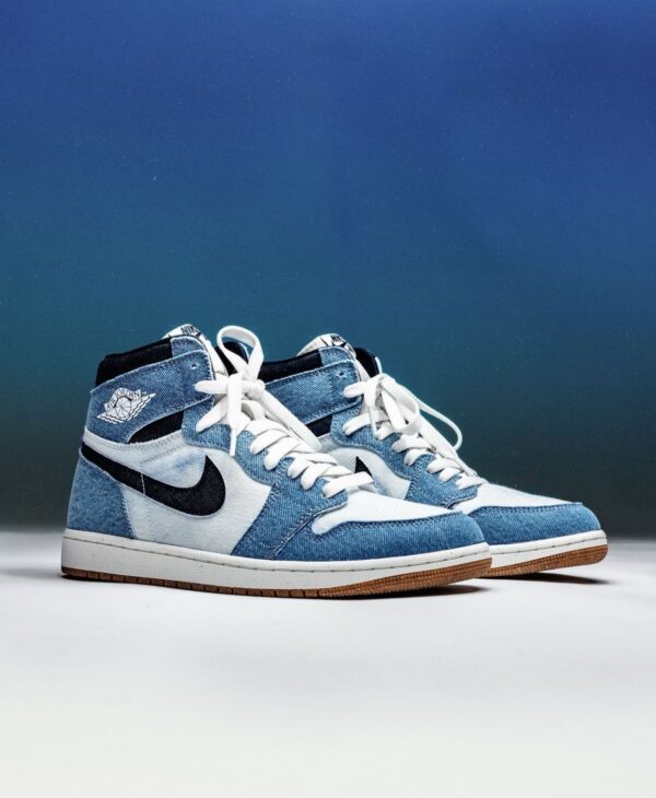 Front view of Air Jordan Retro 1 High OG Denim sneaker