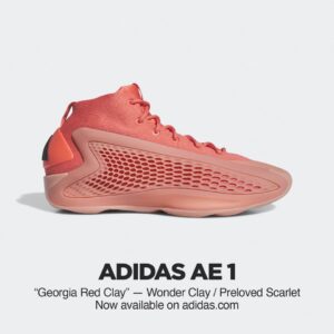 "Front view of Adidas AE1 Georgia Red Clay showcasing the bold red design and breathable upper"