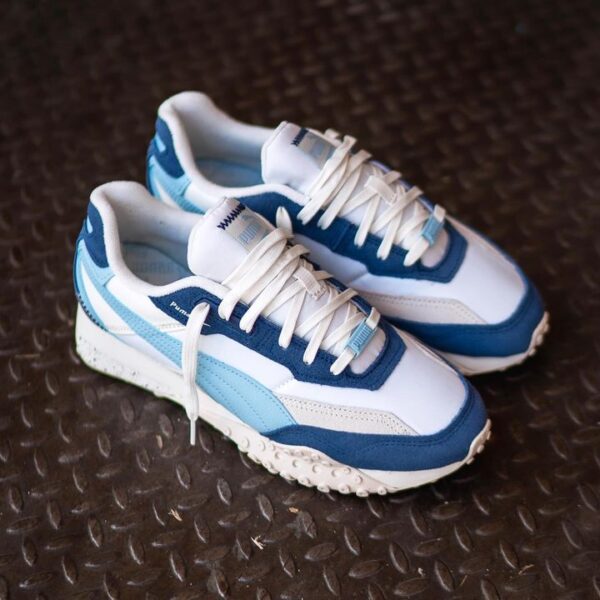 Puma Blktop Rider Washed White Blue front view