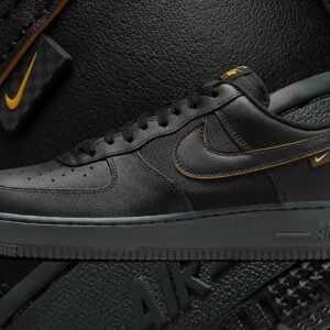 Nike Air Force 1 '07 University Black Gold with premium quality, featuring sleek black leather and gold accents for a standout look.