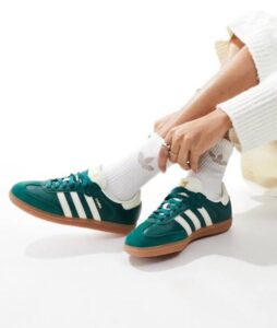 Front view of Adidas Samba Green sneakers.