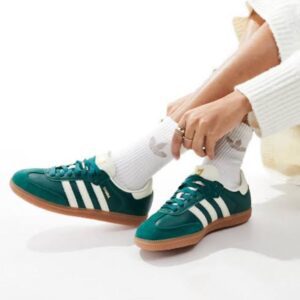 Front view of Adidas Samba Green sneakers.