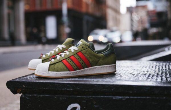 Top view of Adidas Superstar Sheltoe Teenage Mutant Ninja Turtles green red sneakers