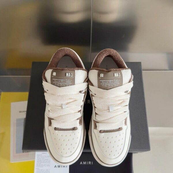 Top view of Amiri MA-2 sneakers white brown