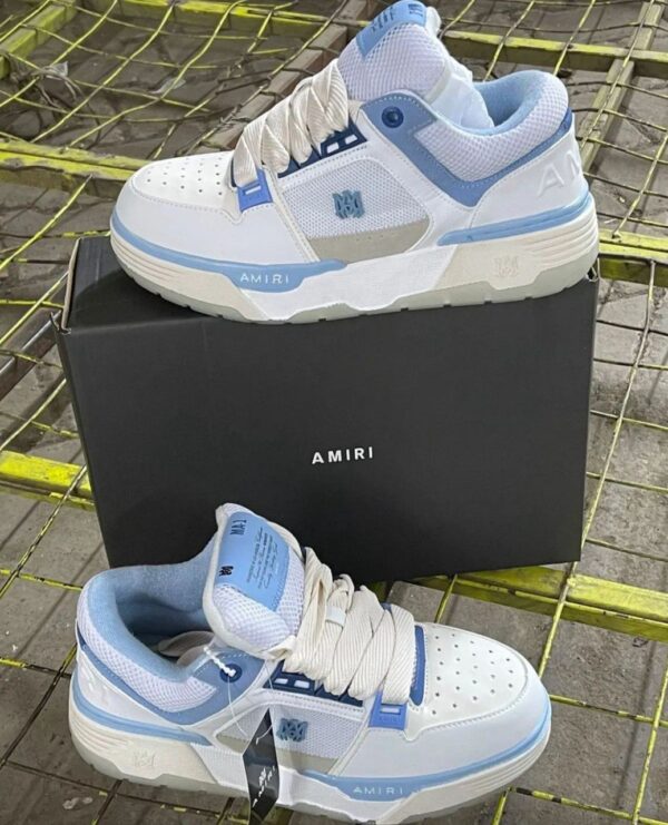 Top view of Amiri MA-2 sneakers white blue