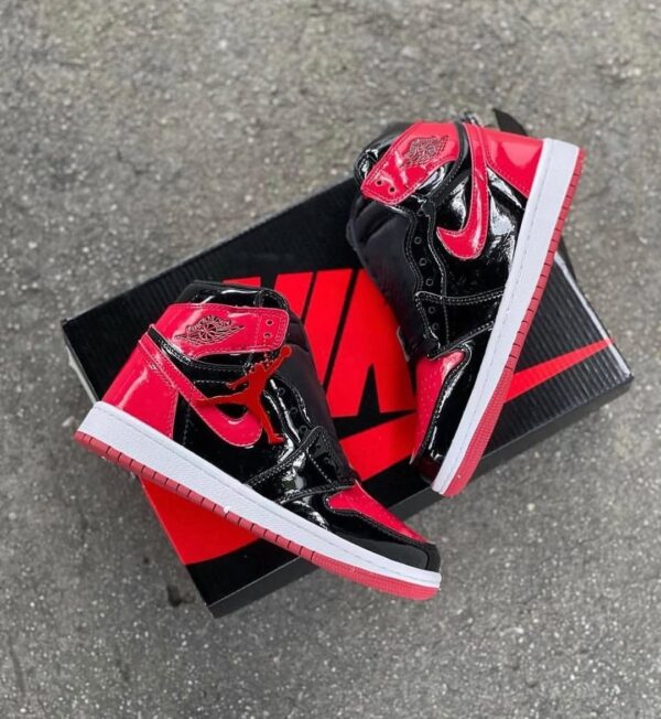 Nike Jordan 1 Retro High OG Bred Patent Front View