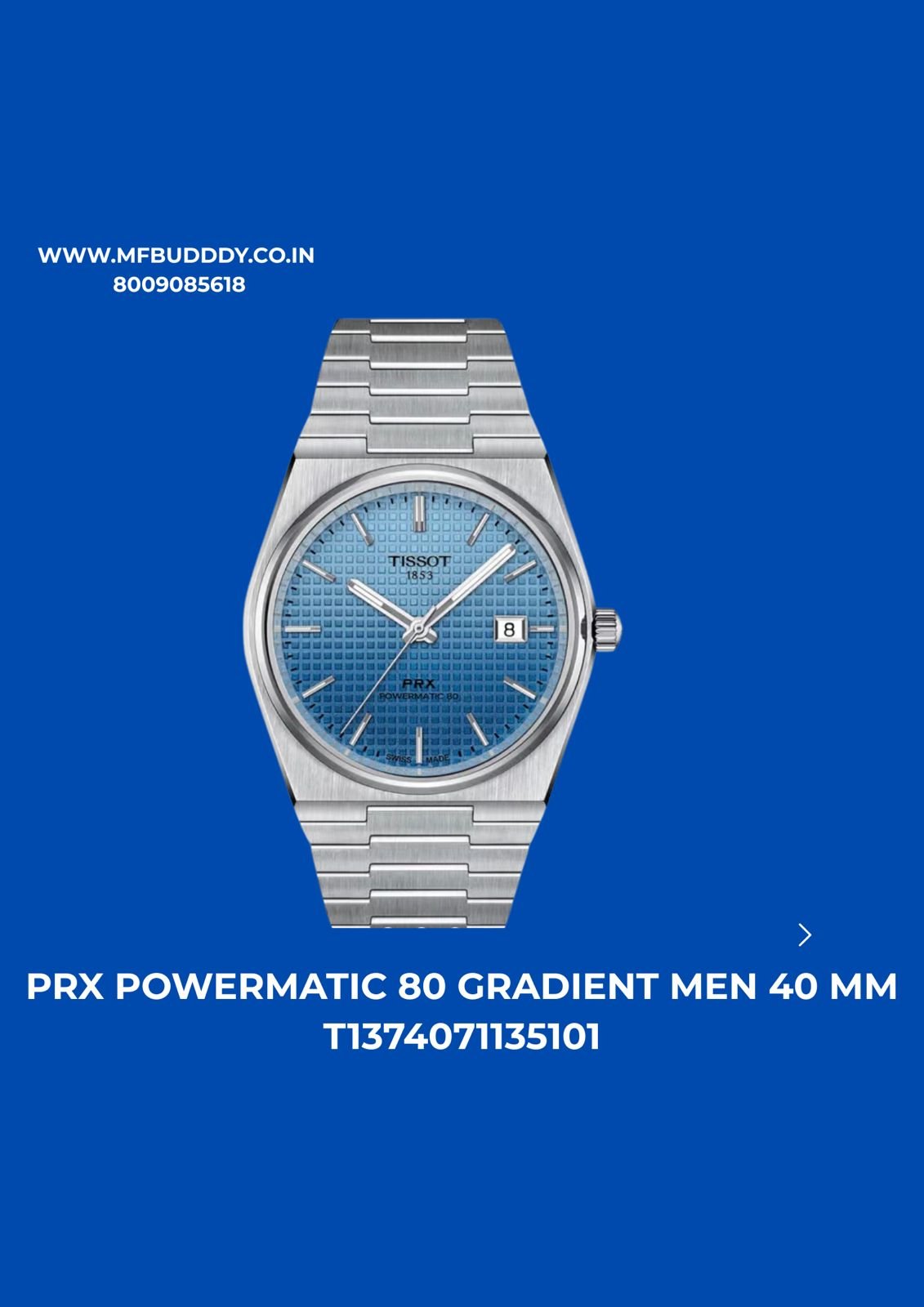 Tissot PRX Powermatic 80 Gradient Blue Dial Automatic Watch with stainless steel bracelet luxury design