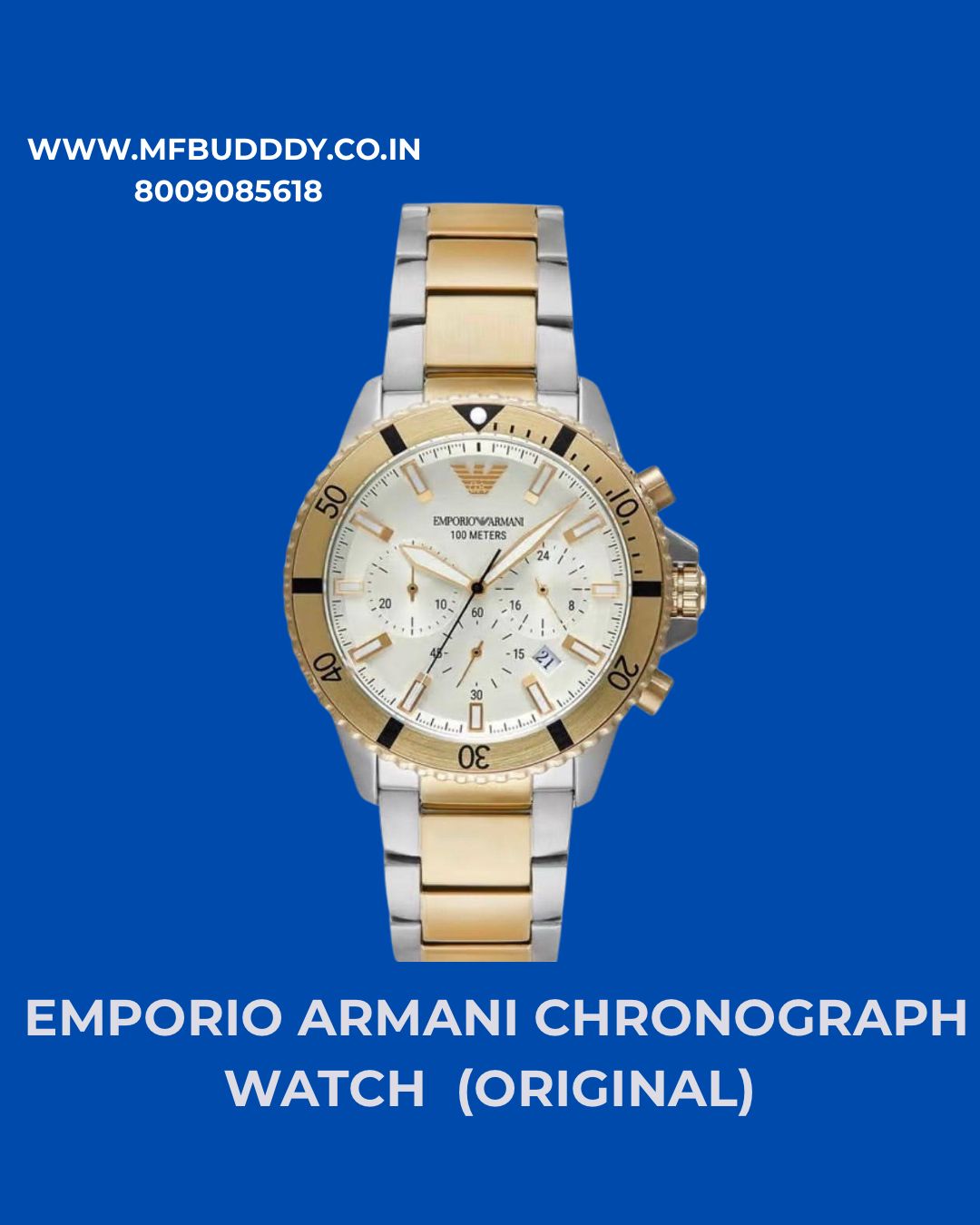 Emporio Armani AR11606 Chronograph Watch White Dial Two Tone Stainless Steel Bracelet