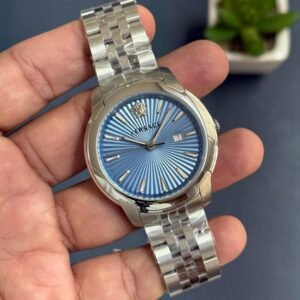 Versace VELQ00419 Ice Blue Sunray Dial Watch with Stainless Steel Bracelet for Men