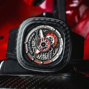 SevenFriday PS3 Automatic Skeleton Dial Watch with Black Suede Leather Strap for Men