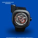 SevenFriday PS3 Automatic Skeleton Dial Watch with Black Suede Leather Strap for Men