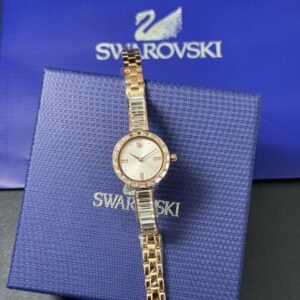 Swarovski Matrix Bangle Rose Gold Women's Watch with Crystal Bezel and Silver Sunray Dial
